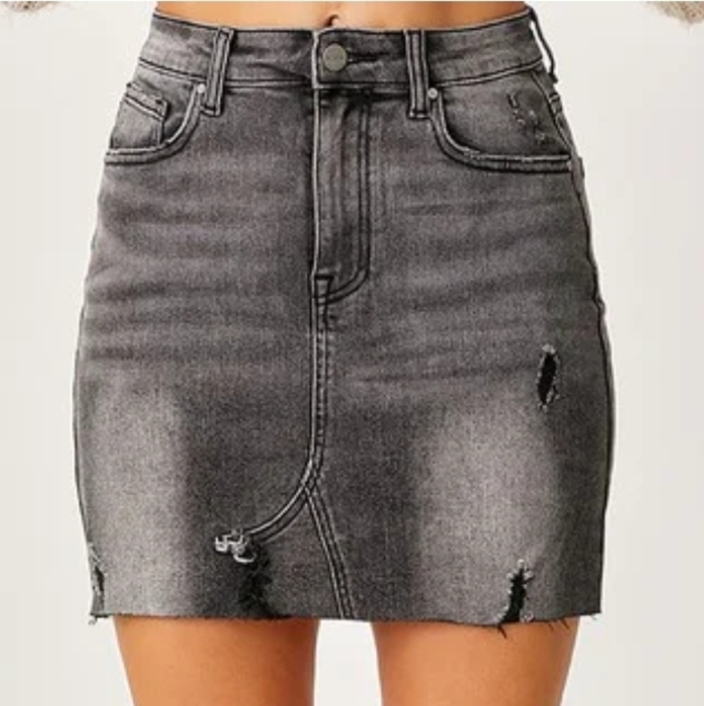 Distressed Black Denim Skirt - Size 1XL
